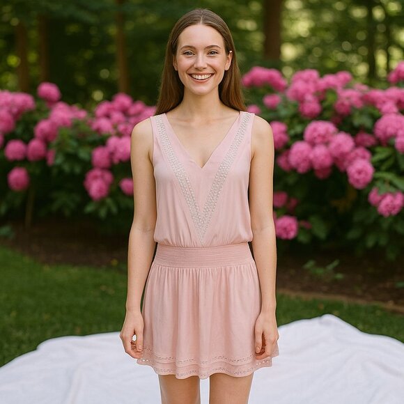 White House Black Market Pink Romper XS Coquette Summer Festival Resort Feminine - Picture 5 of 9